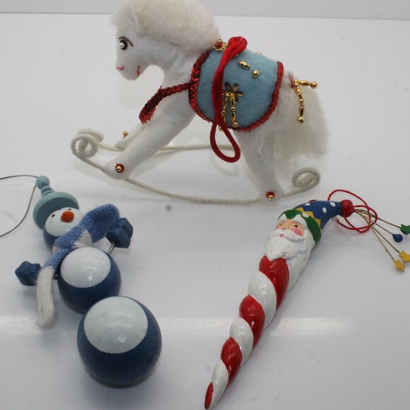 Lot of 3 Christmas Ornaments Felt Rocking Horse, Santa, Penguin - Picture 1 of 11